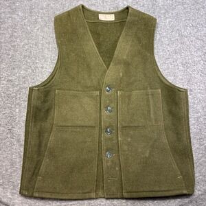 Vintage Filson Mackinaw Wool Vest Mens XL 44 Green Button Front Hunting Fishing